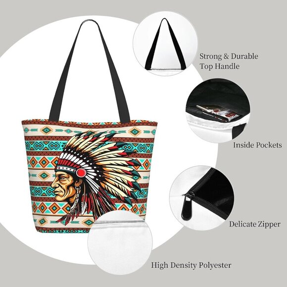Native American Indian Tote Bag Polyester Southwest Shoulder Bag Christian Gift - Picture 4 of 7